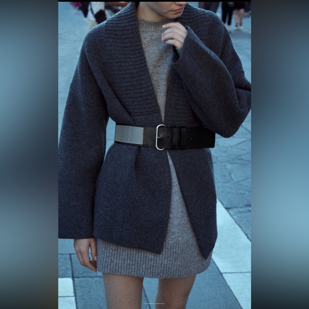 Zara metal mesh trim leather wide belt - Picture 3 of 8
